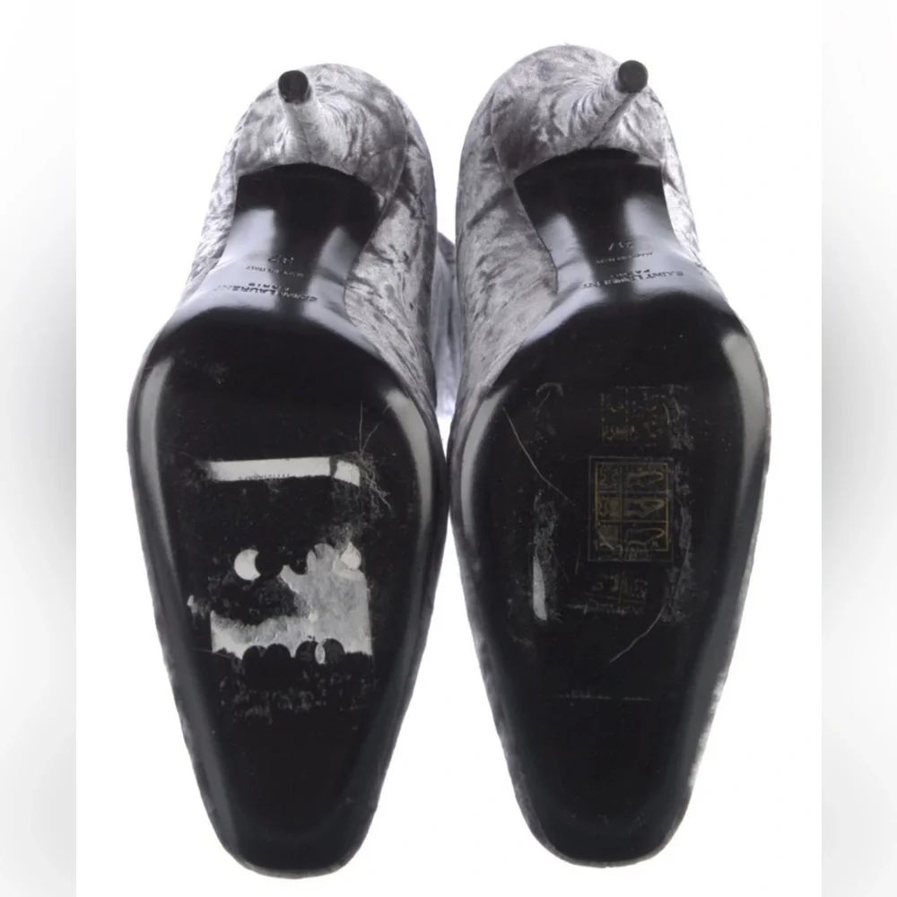 Saint Laurent Talia 110 Crushed Velvet Knee Boot 37 Gray - Picture 10 of 10